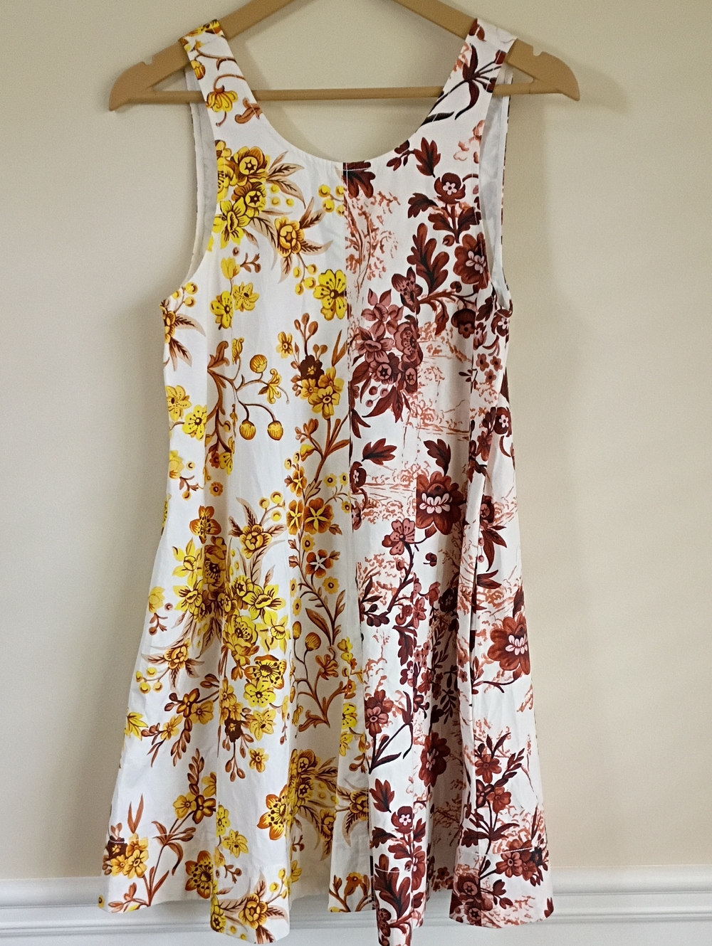 Anthropologie Two-Tone Floral A-Line Dress in Yellow & Brown